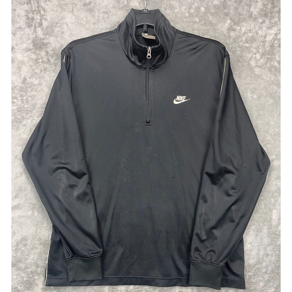 Vintage Nike Men's Pullover 1/4 Zip Black Size XL Polyester Silver Tag